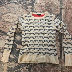J. Crew Beige and Navy and Red Script Yes No Sweater Size Small